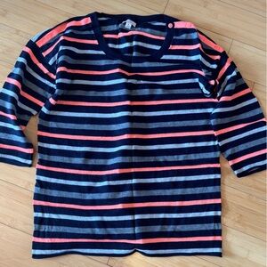 LIKE NEW! Gap Gray/Blue/Bright Pink Stripe Merino Crew Neck Sweater Sz M